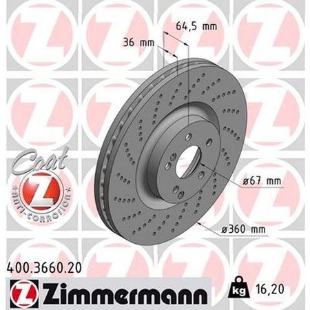 ZIMMERMANN Brake Disc - Standard/Coated, 400.3660.20 400.3660.20